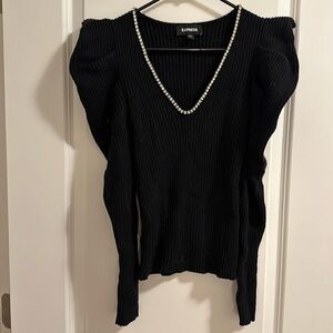 Express Puff Sleeved Rhinestone Sweater